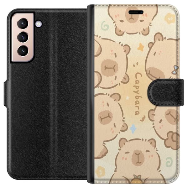 Kompatibel Tegnebogsetui til Samsung Galaxy S21 Søde kapybaraer, pasteldesign, søde flodsvin i bløde farver, sød varm stil med charme og legende ener