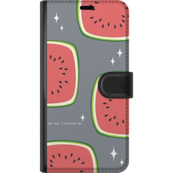 Kompatibel Tegnebogsetui til Google Pixel 11 Retroinspireret mønster med store vandmelonskiver og hvide stjerner på grå baggrund grå