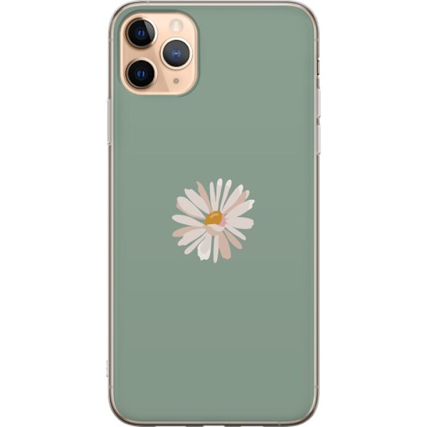 Apple iPhone 11 Pro Max Genomskinligt Skal Grön Minimalblomma – stilren blomma på grön bakgrund