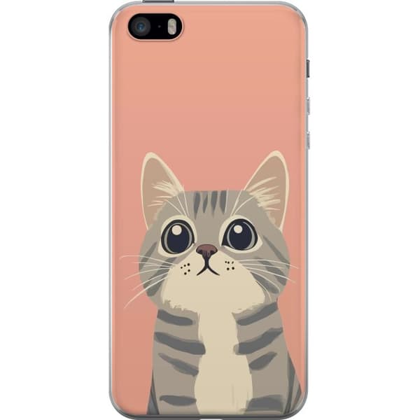 Kompatibelt Mobildeksel til Apple iPhone SE (2016) Söt grå katt mot rosa bakgrund rosa