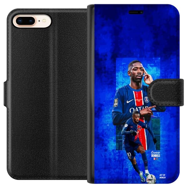 Kompatibel Tegnebogsetui til Apple iPhone 8 Plus Ousmane Dembélé i mørkeblå klubfarver med dynamisk fodbolddesign og intens spilleoplevelse. blå