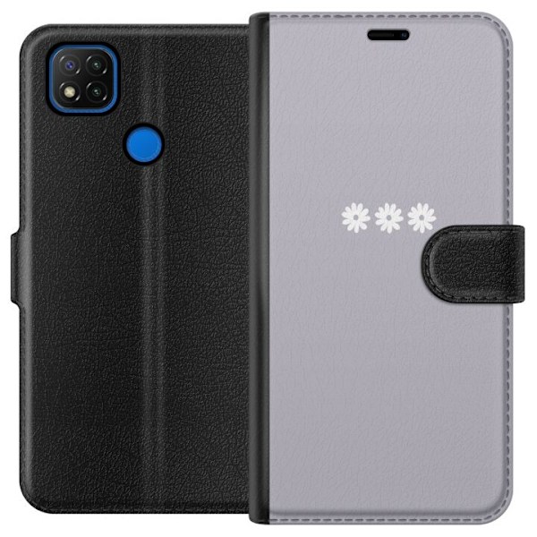 Xiaomi Redmi 9C Plånboksfodral Lila Blomminimalism – stilrent blommotiv på lila bakgrund