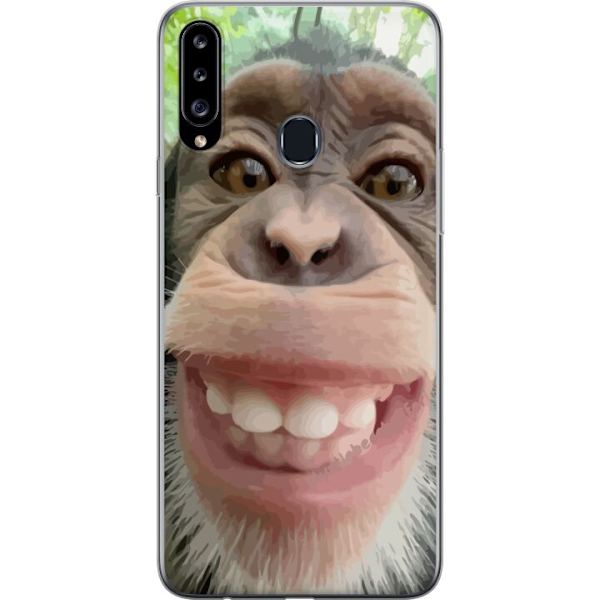 Samsung Galaxy A20s Genomskinligt Skal Chimp Selfie Rolig Grafisk Design Apa Djurmotiv Trend Roligt Motiv Populärt Urban Art Stil