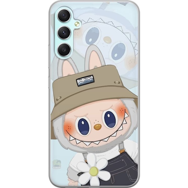 Samsung Galaxy A34 Genomskinligt Skal Labubu med hatt – Pop Mart-figur Mr. Butcher i retro stil med karaktär