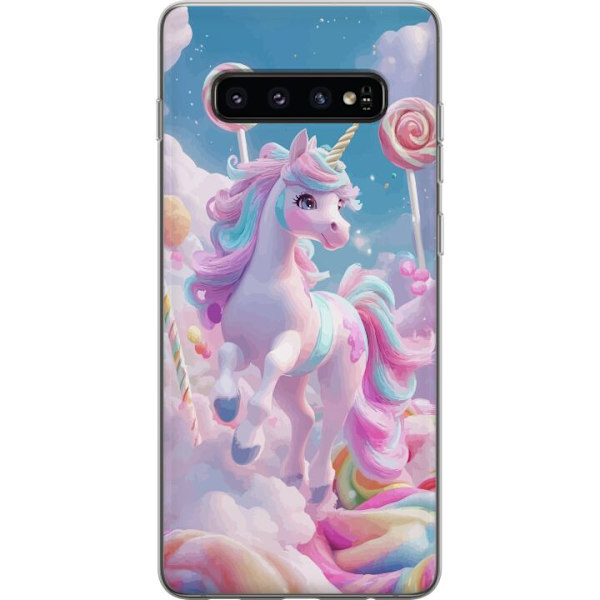 Samsung Galaxy S10 Gennemsigtig cover Enhjørning Candy Pastel Kawaii Motiv Sød Populær Farve Grafisk Trend Børne Motiv Fantasy Art