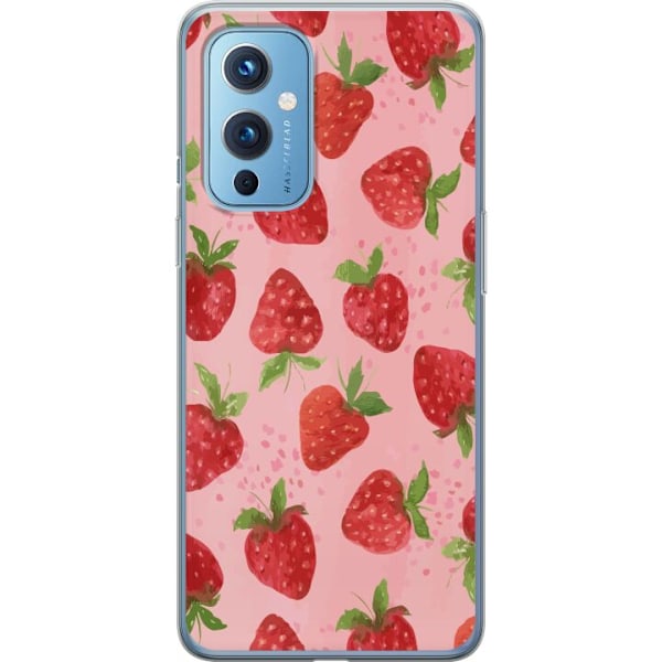 OnePlus 9 Genomskinligt Skal Strawberry Dreams – jordgubbsmönster i retrostil