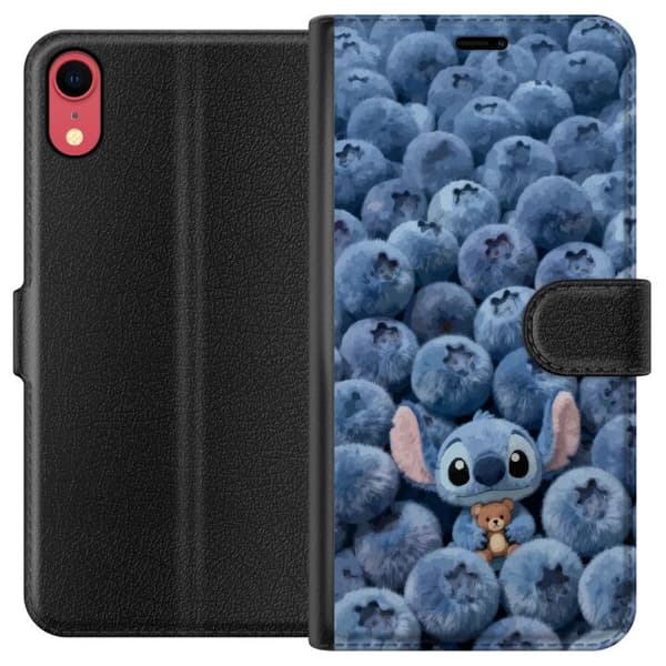 Kompatibel Tegnebogsetui til Apple iPhone XR Sød, fluffy blå figur med en lille bamse blandt bløde blåbær blå
