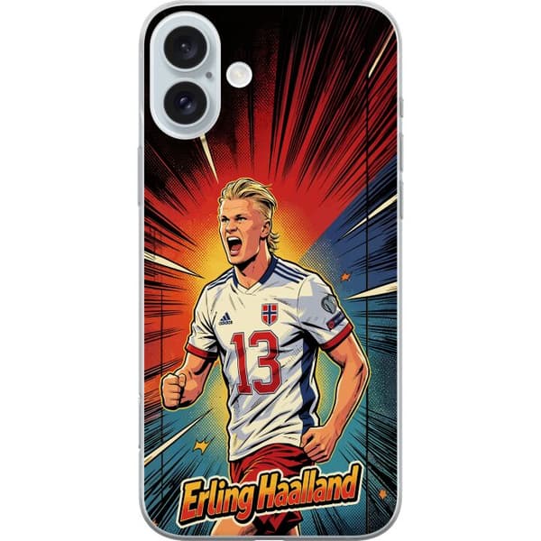 Kompatibelt Mobildeksel til Apple iPhone 16 Plus Erling Haaland seriestil rød