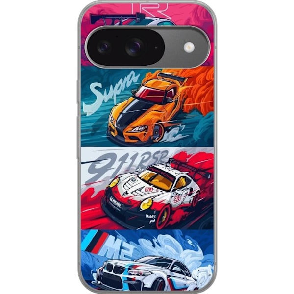 Google Pixel 9 Pro Läpinäkyvä kuori Nopeat Autot - Piirretty Kuvio Toiminnalla