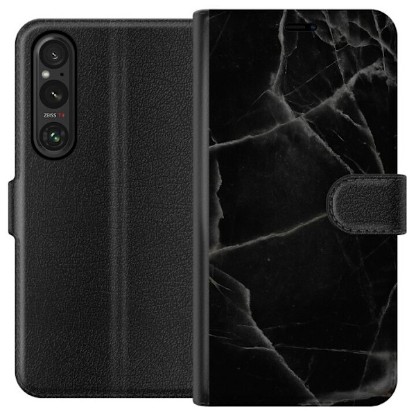 Sony Xperia 1 V Plånboksfodral Svart marmor
