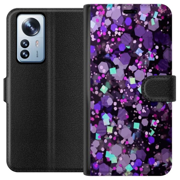 Kompatibelt Plånboksfodral till Xiaomi 12 Pro Lila Glitter