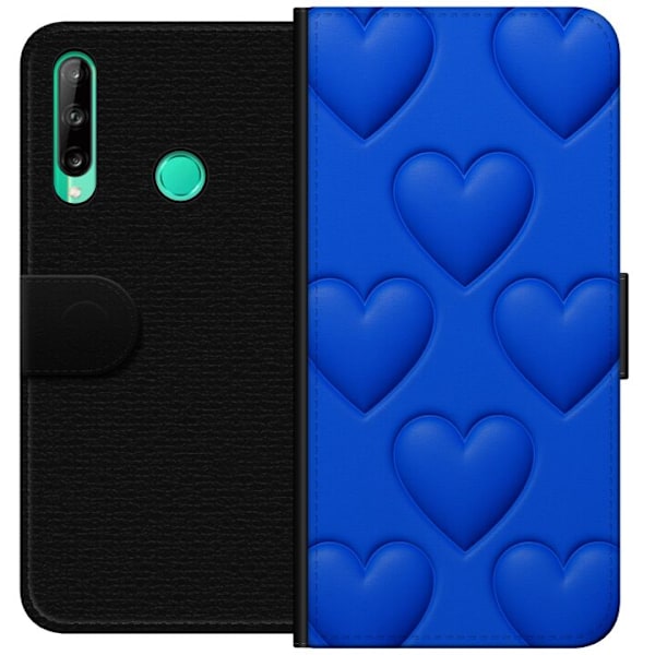 Huawei P40 lite E Lompakkokotelo Siniset Sydämet