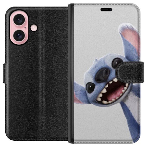 Apple iPhone 16 Lompakkokotelo Stitch liikkeessä - Kawaii-suu