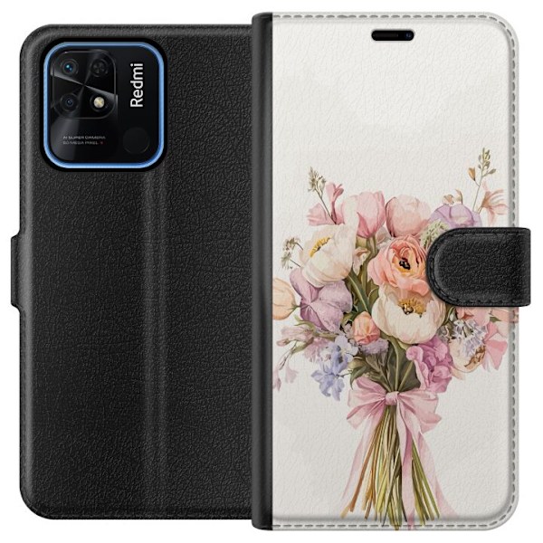 Xiaomi Redmi 10C Plånboksfodral Mobilskal med färgglad blombukett i romantisk stil
