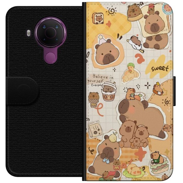 Nokia 5.4 Lompakkokotelo Kawaii capybara mobilskal med gulliga djurmotiv