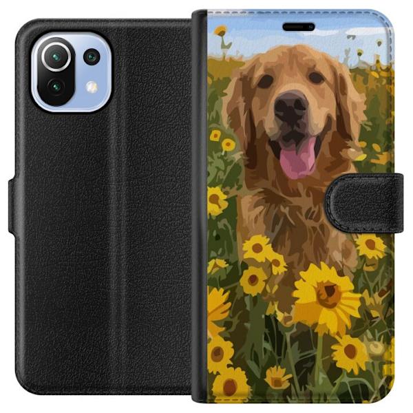 Xiaomi Mi 11 Lite Plånboksfodral Golden Retriever Solrosfält Hundmotiv Natur Sommar Design Populärt Hundras Familjefavorit