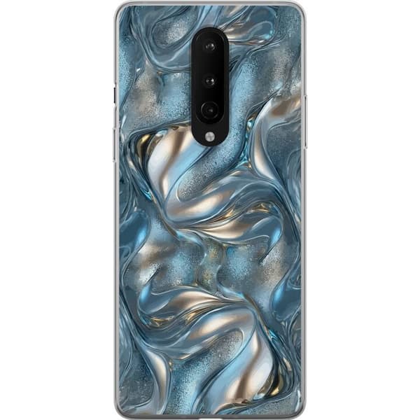 Kompatibelt Mobildeksel til OnePlus 8 Abstrakt flytende krom i sølv og blå metallisk effekt sølv