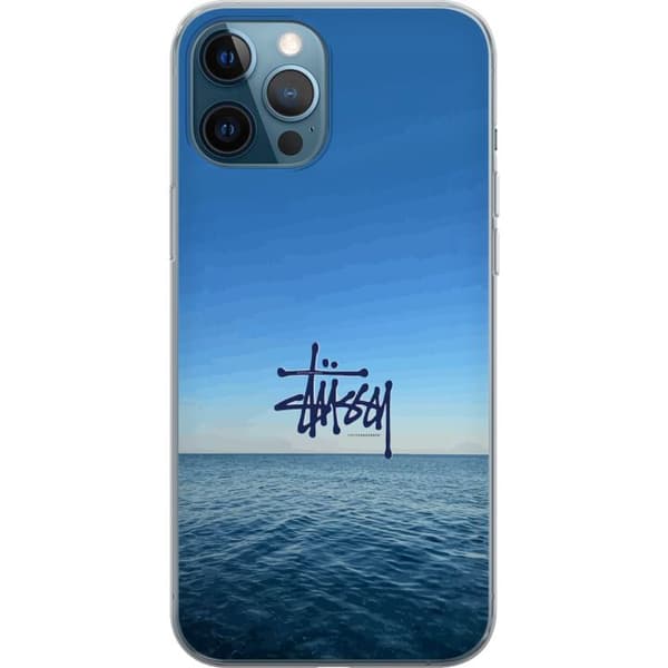 Kompatibelt Mobildeksel til Apple iPhone 12 Pro Havspanorama med blå himmel og stilig surf-inspirert logo blå