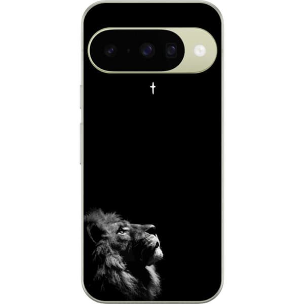 Kompatibelt Mobildeksel til Google Pixel 11 Lejon med Jesus is King citat svart