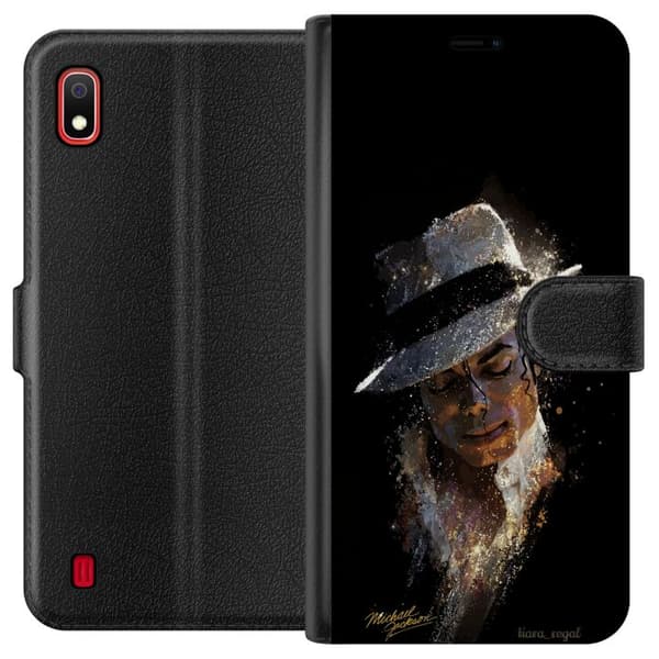 Kompatibel Tegnebogsetui til Samsung Galaxy A10 Glittrande man med vit hatt sort
