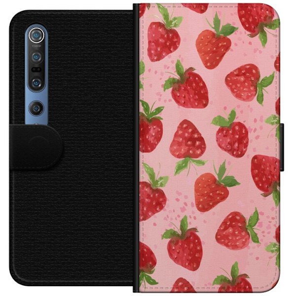 Xiaomi Mi 10 Pro 5G Tegnebogsetui Jordbærdrømme - Retro-stil jordbærmønster