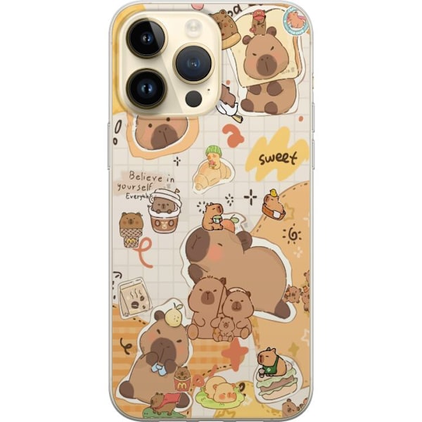 Apple iPhone 15 Pro Max Gennemsigtig cover Kawaii capybara mobilskal med gulliga djurmotiv