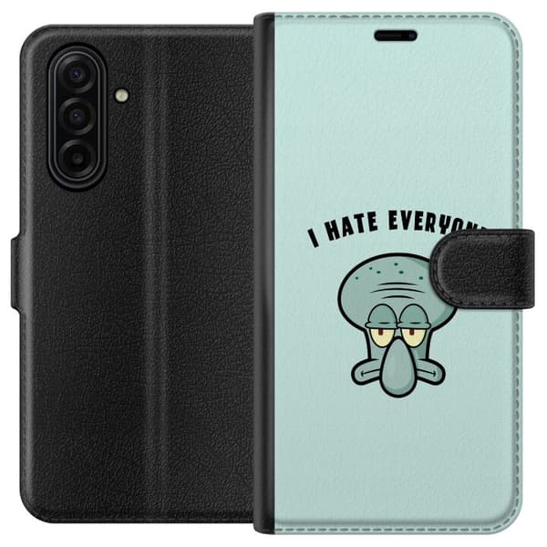 Kompatibel Tegnebogsetui til Samsung Galaxy A17 5G Tegnet utilfreds blækspruttefigur med teksten I Hate Everyone på lyse turkis baggrund blå