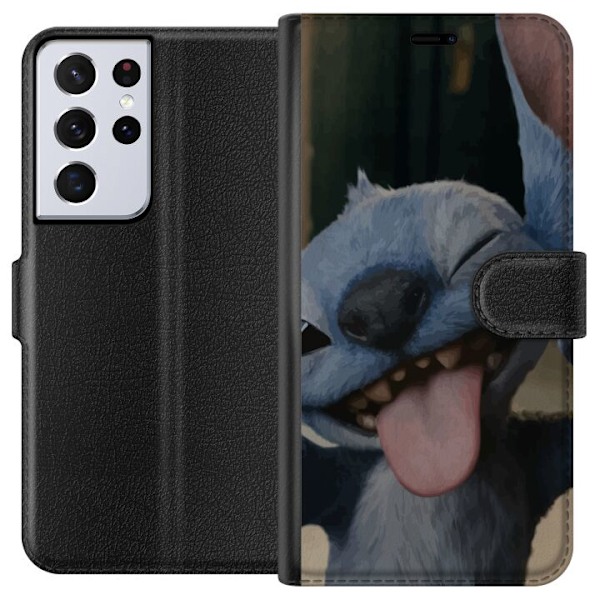 Samsung Galaxy S21 Ultra 5G Tegnebogsetui Stitch Sød Alien - Blå Favorit fra Ydre Rummet