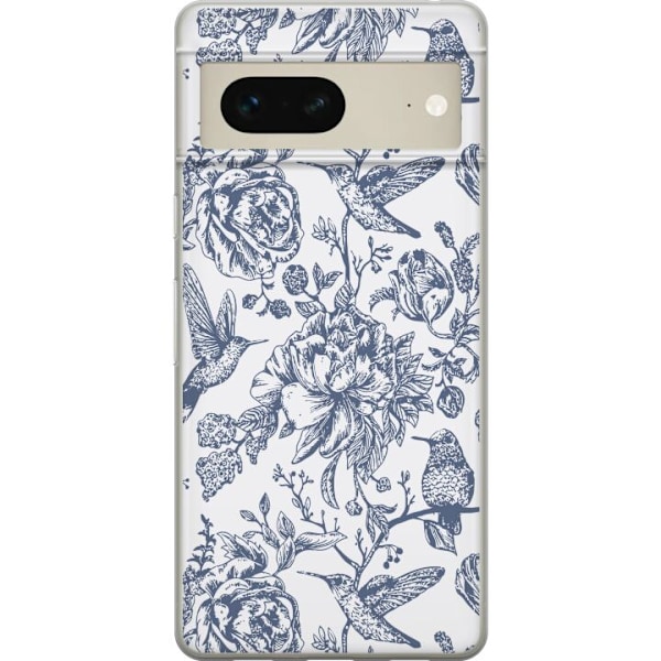 Google Pixel 7 Genomskinligt Skal Blomster & Fåglar – romantiskt mönster i vintage-stil