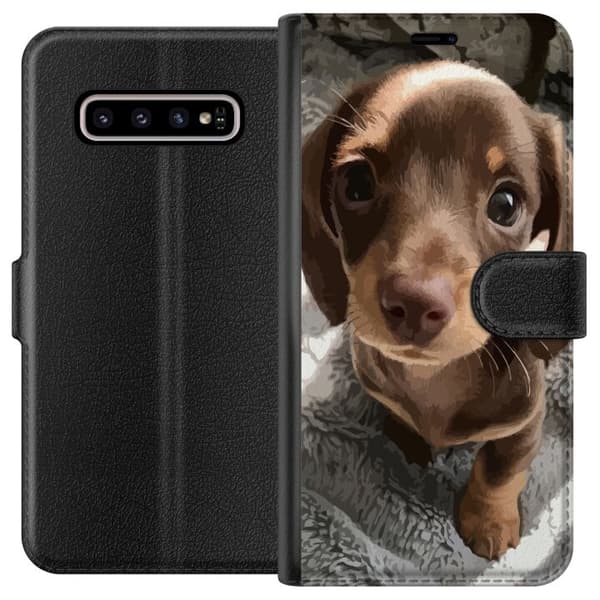 Kompatibel Tegnebogsetui til Samsung Galaxy S10+ Sød Hund