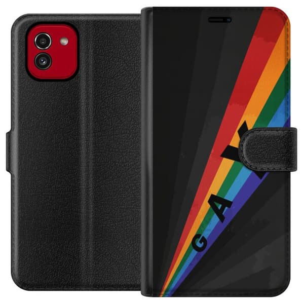 Kompatibelt Plånboksfodral till Samsung Galaxy A03 Gay regnbåge svart