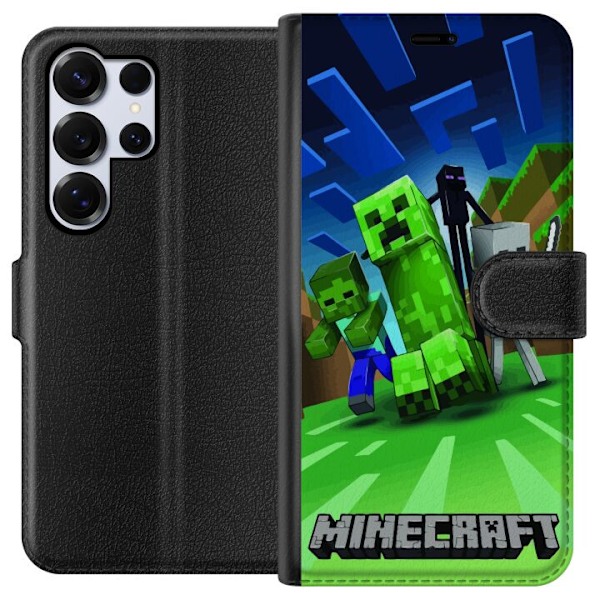 Samsung Galaxy S25 Ultra Plånboksfodral Minecraft Creeper mobilskal i klassisk grön pixelstil