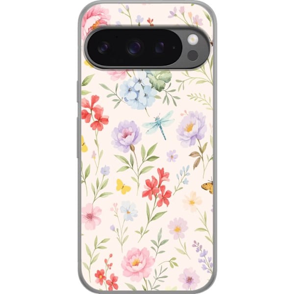 Google Pixel 9 Pro XL Genomskinligt Skal Blommor
