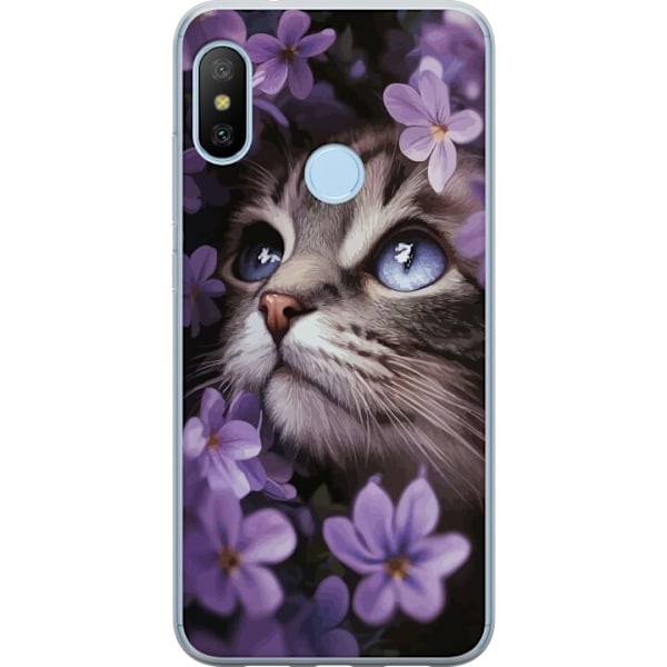 Xiaomi Mi A2 Lite Genomskinligt Skal Kat och blommor