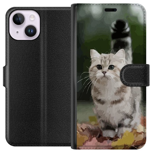 Kompatibel Tegnebogsetui til Apple iPhone 15 Kat
