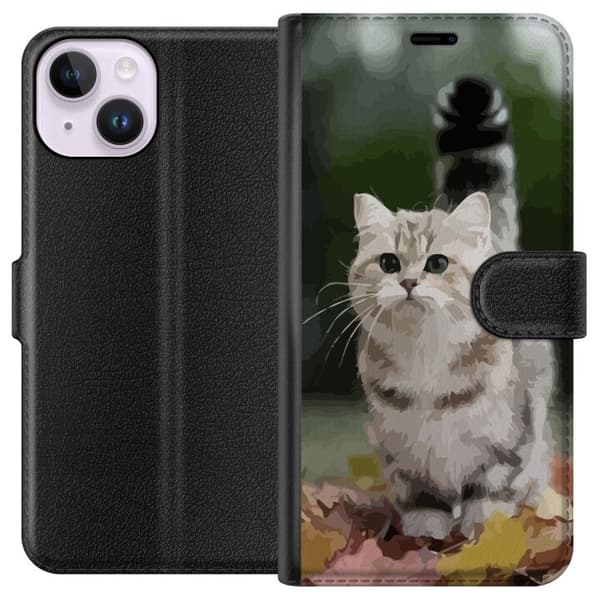 Kompatibelt Lommeboketui til Apple iPhone 15 Katt