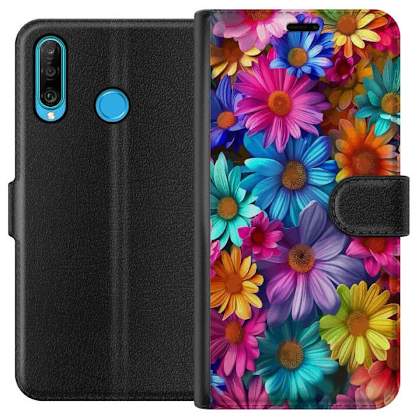 Huawei P30 lite Plånboksfodral Gerbera Blommor Färgglad Dekor Blommotiv Populärt Heminredning Färg Rik Väggkonst Design
