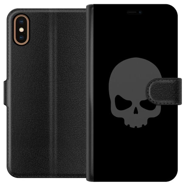 Kompatibel Tegnebogsetui til Apple iPhone X Enkel dødningehoved i grå tone mod sort baggrund, elegant og moderne design