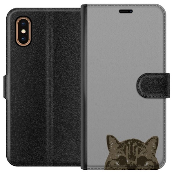 Apple iPhone XS Max Plånboksfodral Grå Kattblick – stilren kattdesign med grå bakgrund