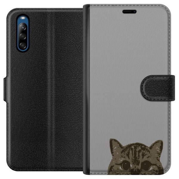 Sony Xperia L4 Plånboksfodral Grå Kattblick – stilren kattdesign med grå bakgrund
