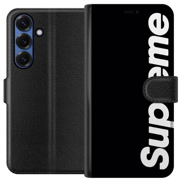 Samsung Galaxy S25+ Plånboksfodral Supreme Svart Vit Streetwear Design Klassisk Modeikon Trend Urban Stil Grafiskt Motiv Populär
