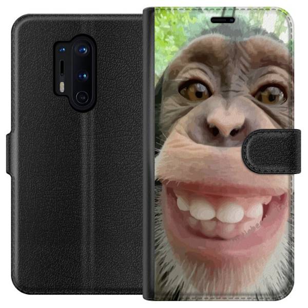 OnePlus 8 Pro Tegnebogsetui Chimp Selfie Rolig Grafisk Design Abe Dyremotiv Trendy Sjovt Motiv Populært Urban Kunst Stil