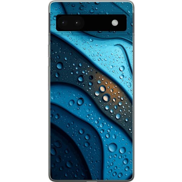 Kompatibelt Mobildeksel til Google Pixel 6a Blå abstrakte bølger med glitrende vanndråper i moderne grafisk design blå