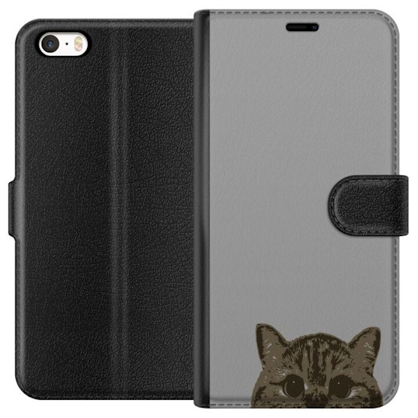 Apple iPhone 5 Tegnebogsetui Grå Katteblik - stilfuld kat des