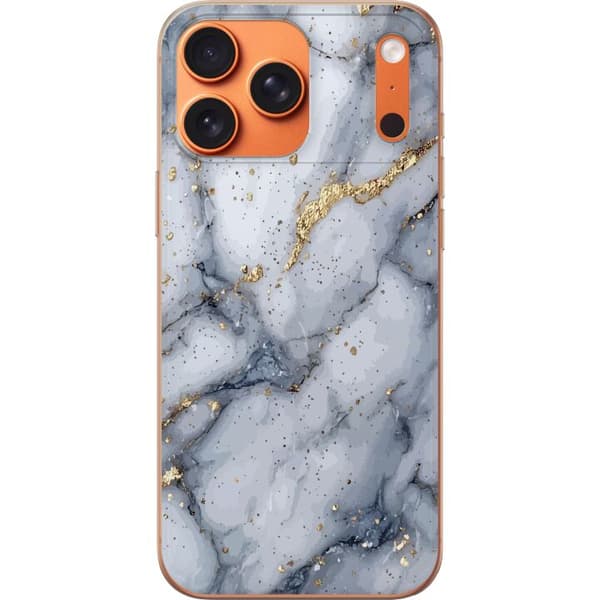 Kompatibelt Mobildeksel til Apple iPhone 18 Pro Max Hvit og grå marmor med elegante årer, gullsprekker og skimrende detaljer hvit