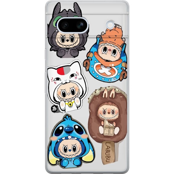 Google Pixel 7a Gjennomsiktig deksel Labubu figure samling - Pop Mart Labubu The Monsters i fargerik design
