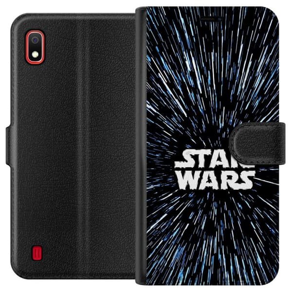 Kompatibel Tegnebogsetui til Samsung Galaxy A10 Star Wars-logo med hyperspace-stjerner i ikonisk sci-fi-design sort