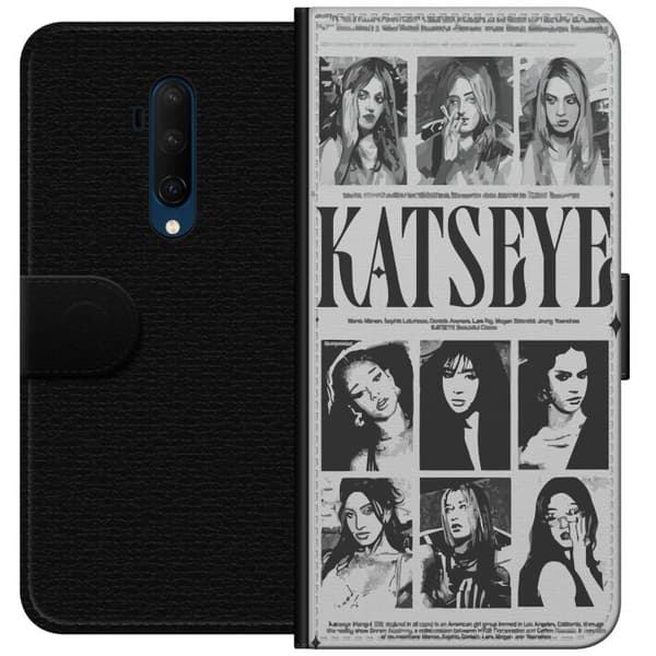 Kompatibelt Plånboksfodral till OnePlus 7T Pro KATSEYE svartvit poster grå