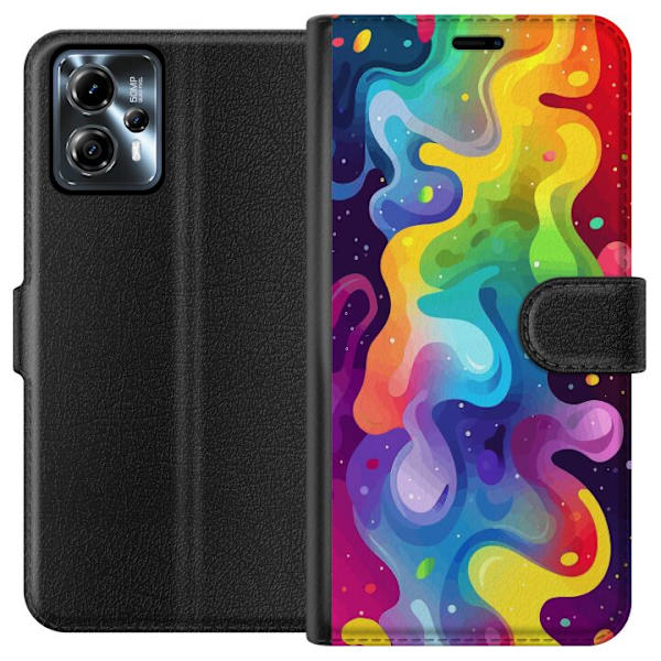 Motorola Moto G13 Lompakkokotelo Väriläiskä Abstrakti Taide Suunnittelu Värikäs Kuvio Moderni Suosittu Seinätaito Graafinen Trendi