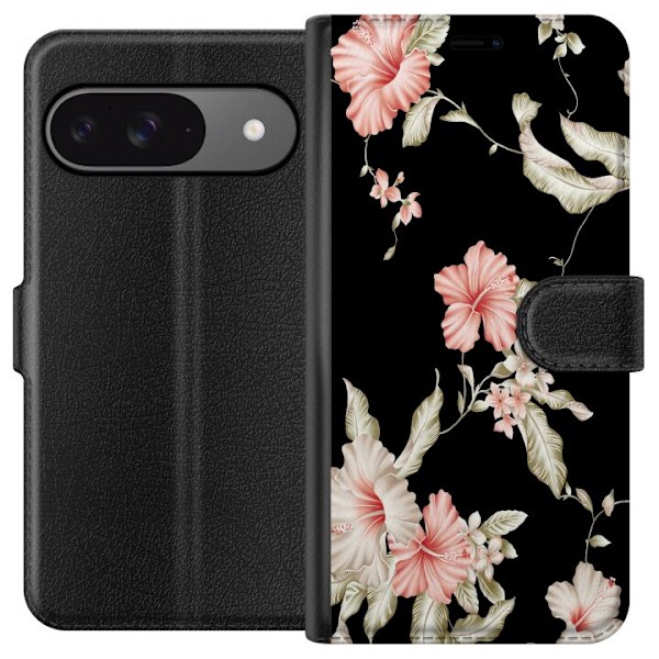 Google Pixel 9 Pro Lommeboketui Floral Mønster Svart